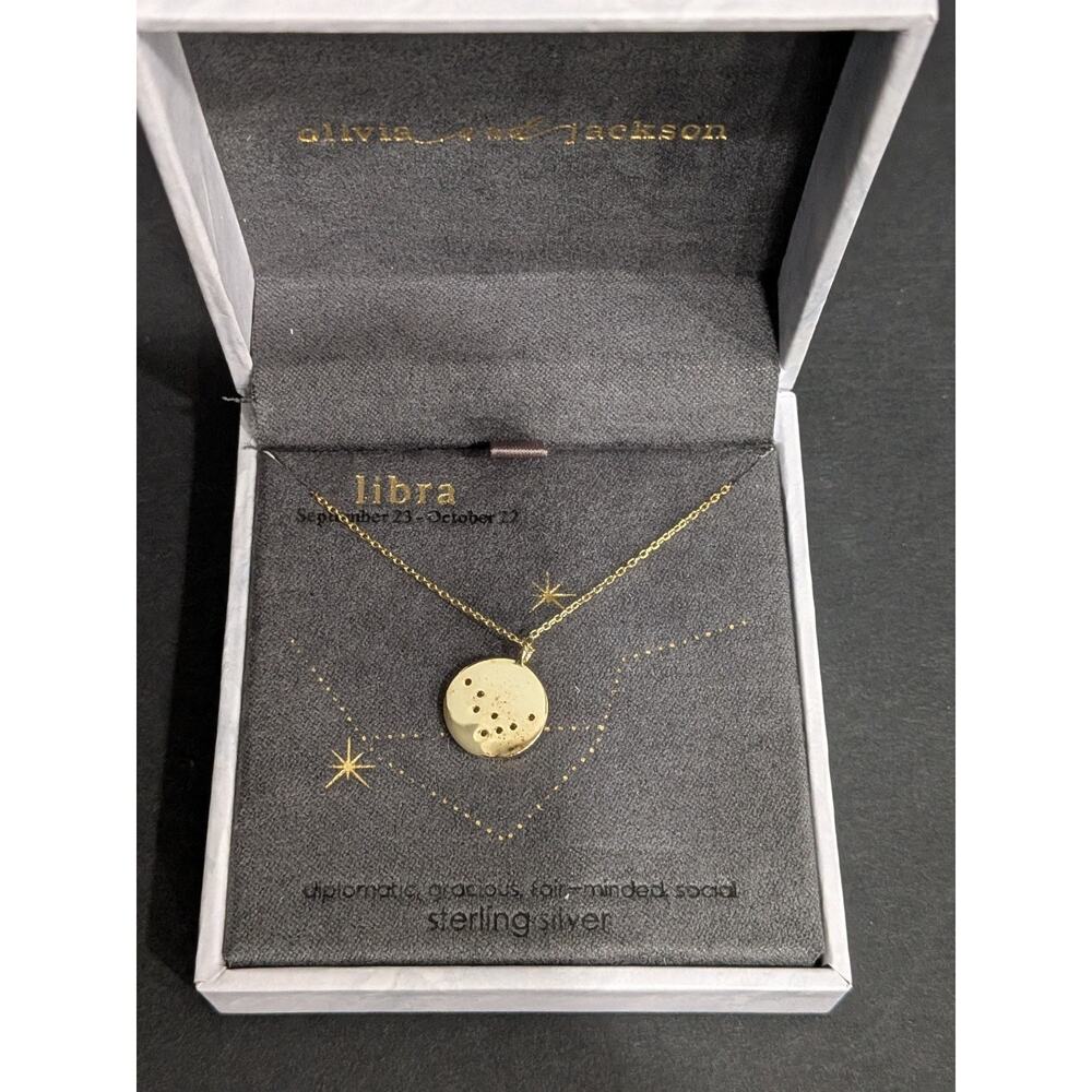 Olivia and Jackson Sterling Silver Libra Constellation Necklace Gold Tone NIB